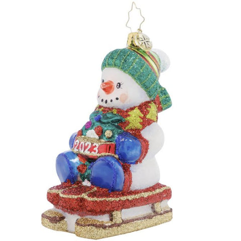 Christopher Radko Sliding Through The Year Kids Snowman Dated 2023 Ornament