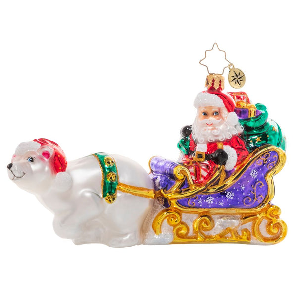 Christopher Radko Polar Bear Powered Santa Sleigh Ornament