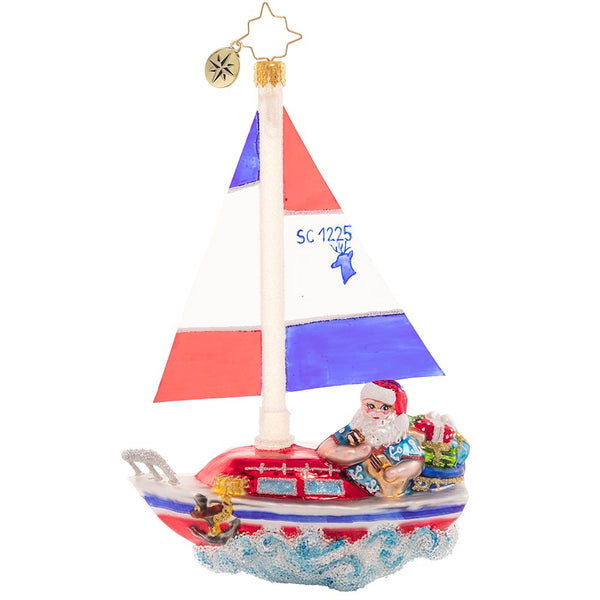 Christopher Radko Sailing South Santa Sail Boat Ornament