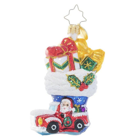 Christopher Radko Santa's Jam-Packed Ride Stocking Little Gem ornament